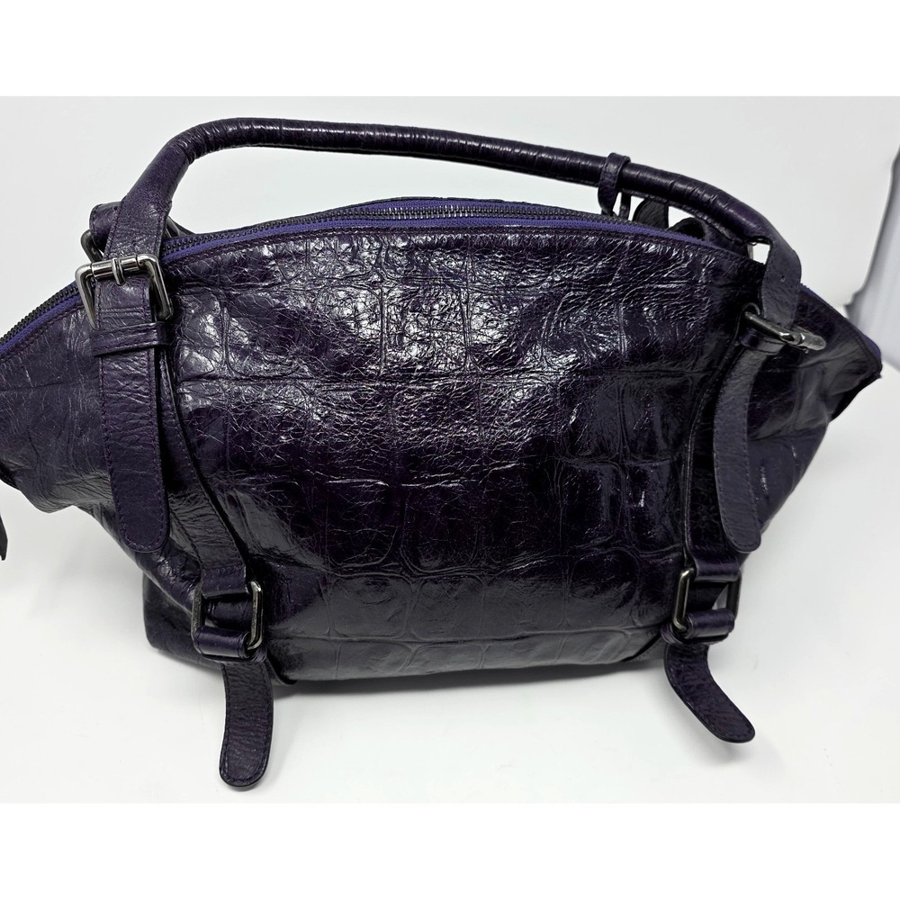 Abro Handbag Women Medium Purple Croc Embossed Leather Satchel Top Handle